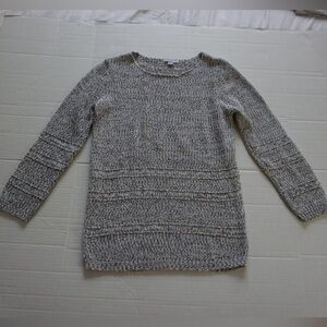 Katherine Barclay Montreal Gray White Cable Knit Sweater